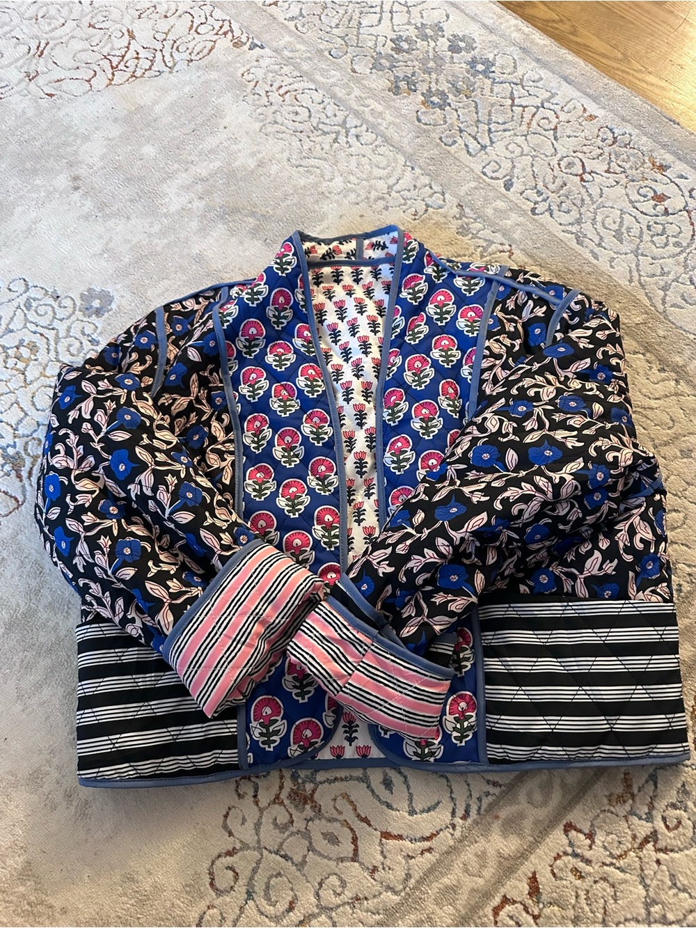 Printed Quilted Jacket in Blue and Pink